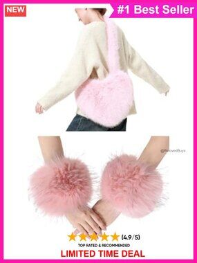 Faux Fur Shoulder Bag and Wrist Cuffs 2 Piece Set